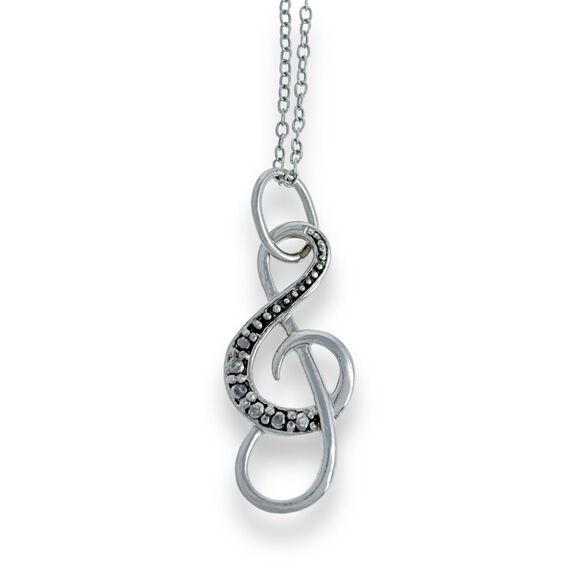 Black Diamond Music Treble Clef Pendant ONLY | Sterling Silver 925 - Picture 1 of 5